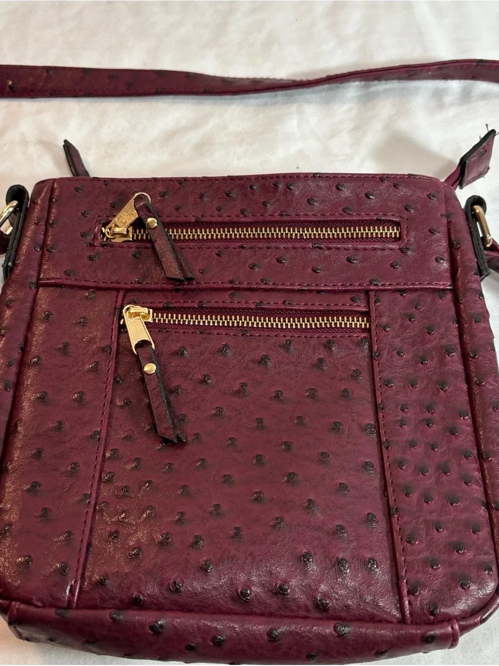 Cato Women's Crossbody Bag in Burgundy Faux Ostrich Leather - Classic Everyday